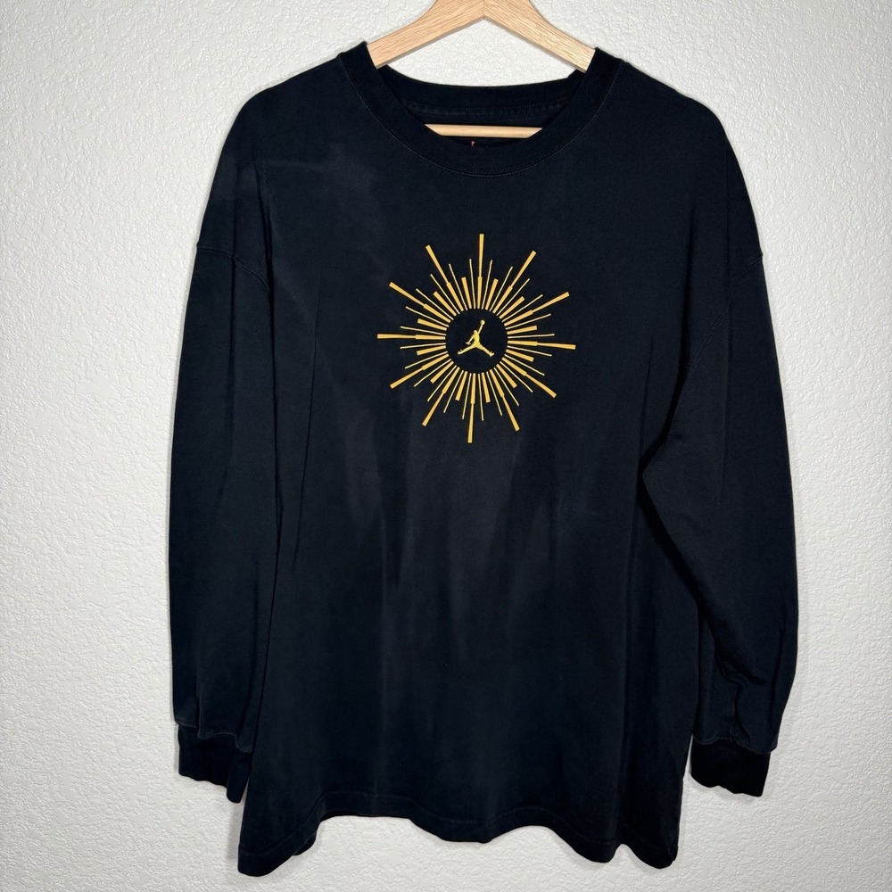 Nike Jordan‎ Long Sleeve T-Shirt Black Gold Jumpman Sunburst Logo Men's Size L